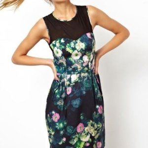 ASOS Mesh Sweetheart Cut Floral and Angels Print Little Party Dress US 8  - U127